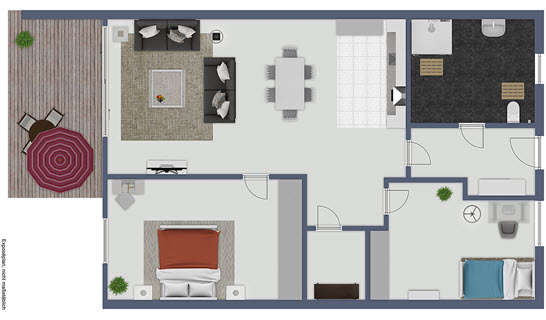 Grundrissbeispiel einer Drei-Zimmer-Wohnung im Erdgeschoss